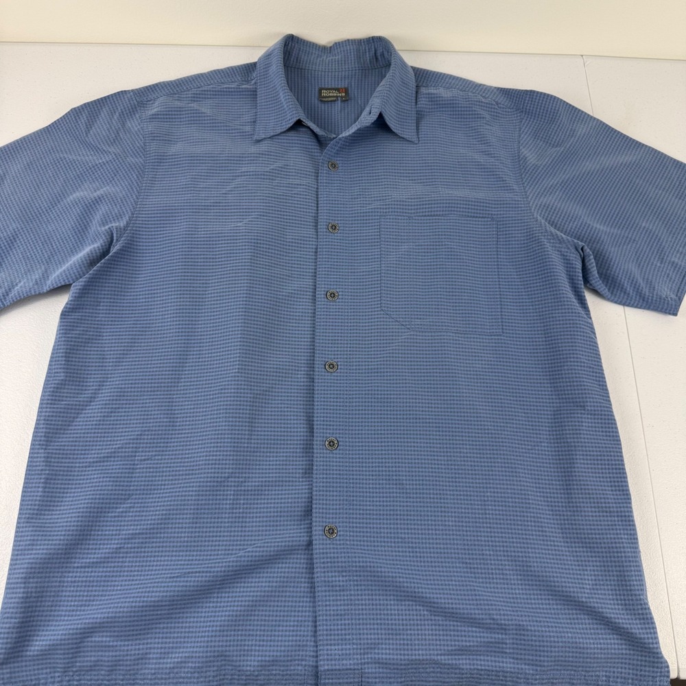 Royal Robbins Mens Blue Micro Check Short Sleeve Button Down Shirt Large